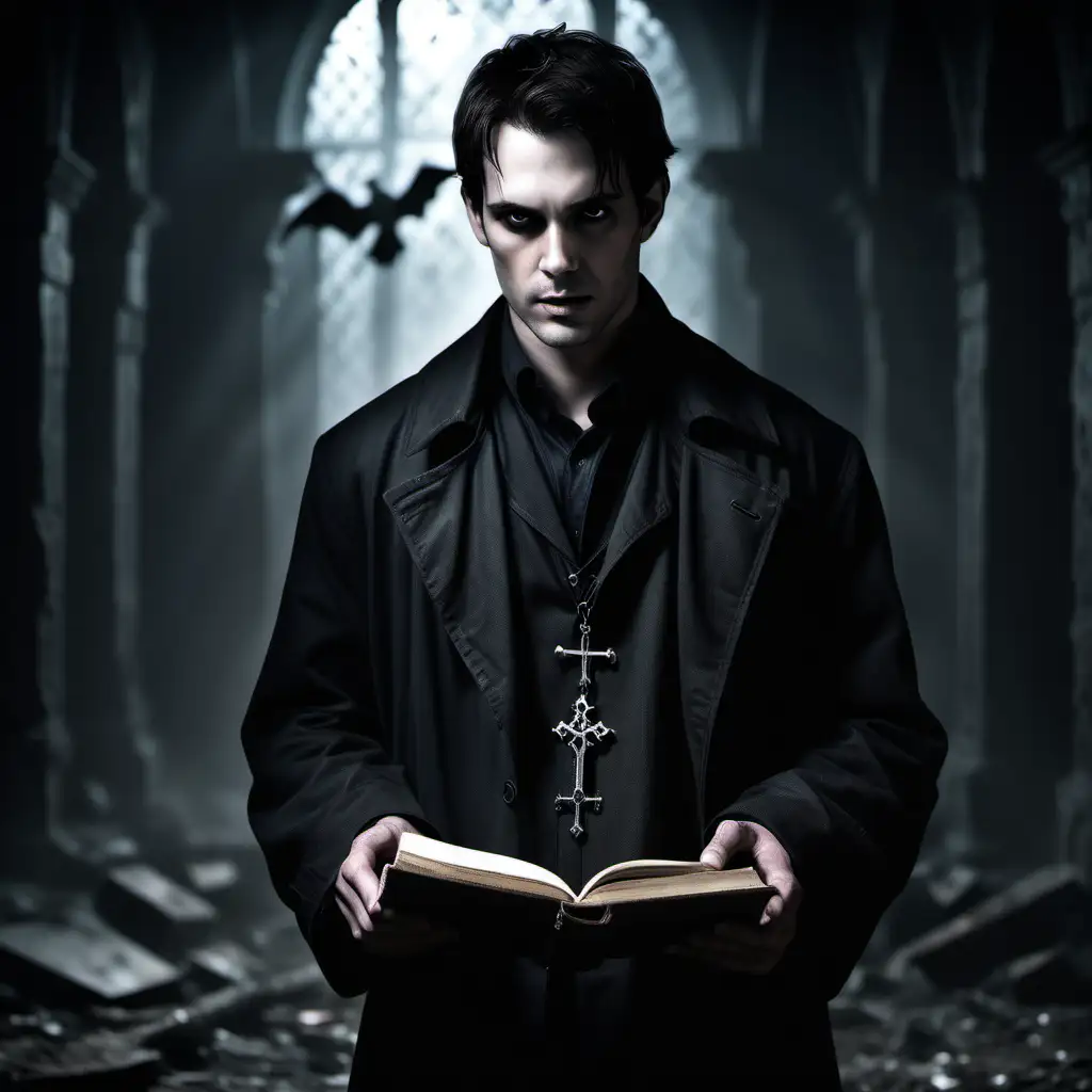 Nathaniel is a man in his early thirties, with a commanding presence that reflects the weight of his experiences as an exorcist. His sharp, hazel eyes convey a combination of determination and a lingering sorrow from his haunted past. Nathaniel's facial features are defined, with a chiseled jawline and a few faint scars that hint at battles with the supernatural.

His dark brown hair, slightly tousled and falling just above his shoulders, adds to his enigmatic aura. Nathaniel's attire is a blend of practicality and a touch of ceremonial mystique. He wears a weathered, long black trench coat adorned with intricate symbols and protective charms, signifying his role as a seasoned exorcist. Beneath the coat, he sports a simple yet durable ensemble of dark pants and a well-worn shirt, allowing for ease of movement during his paranormal investigations.

Nathaniel carries a leather satchel containing various tools of his trade—vials of blessed water, ancient scrolls with exorcism incantations, and a well-worn journal chronicling his encounters with malevolent entities. His hands bear callouses, evidence of countless battles against the forces of darkness.

Despite the burden he carries, there's an undeniable resilience in Nathaniel's posture and a glint of determination in his eyes as he faces the otherworldly horrors within the abandoned monastery, driven by a commitment to confront the echoes of his own past.