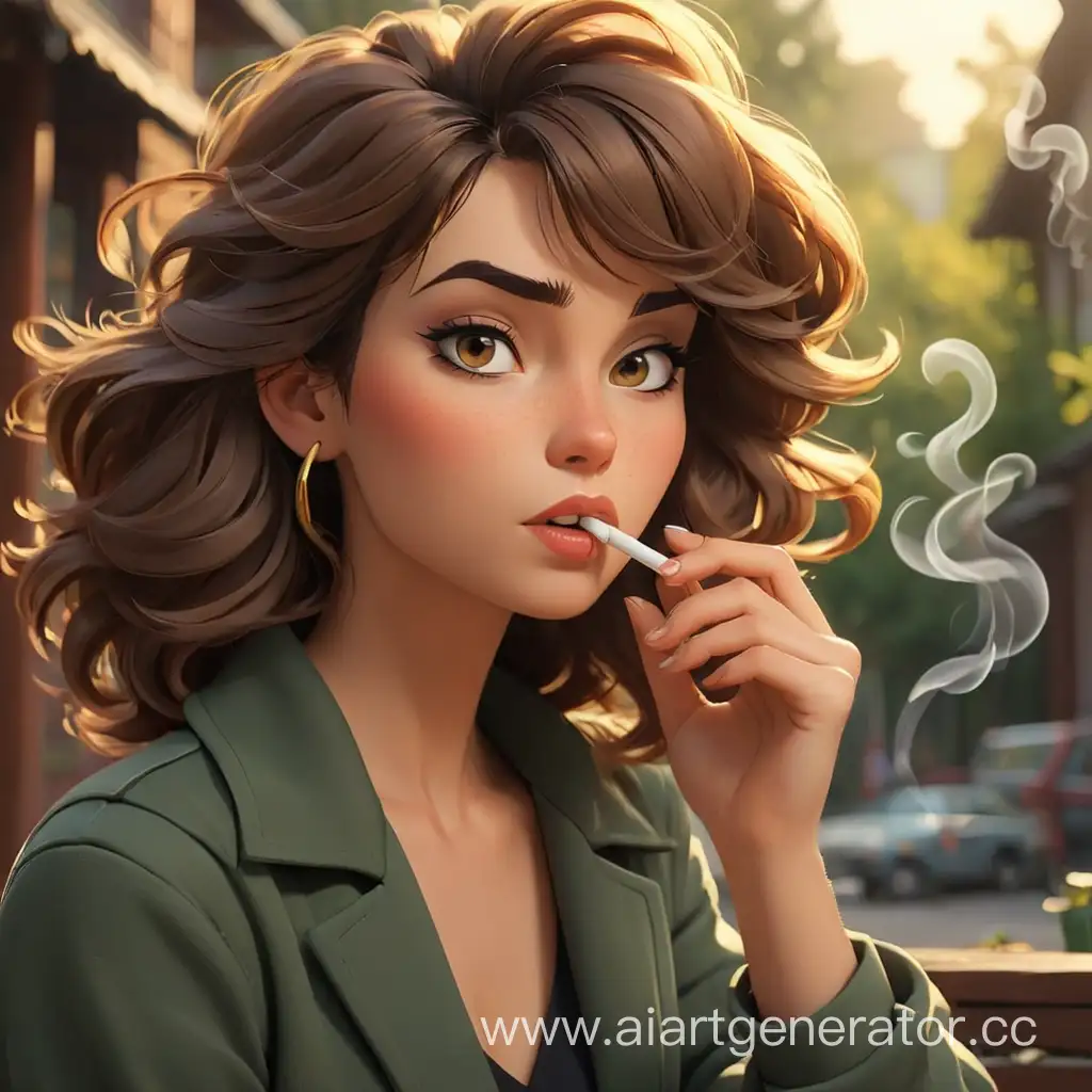 Cartoon-Woman-Enjoying-a-Leisurely-Smoke