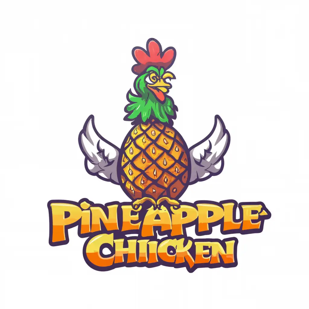 a logo design,with the text "Pineapple Chicken", main symbol:Pineapple with chicken crown on top,complex,clear background