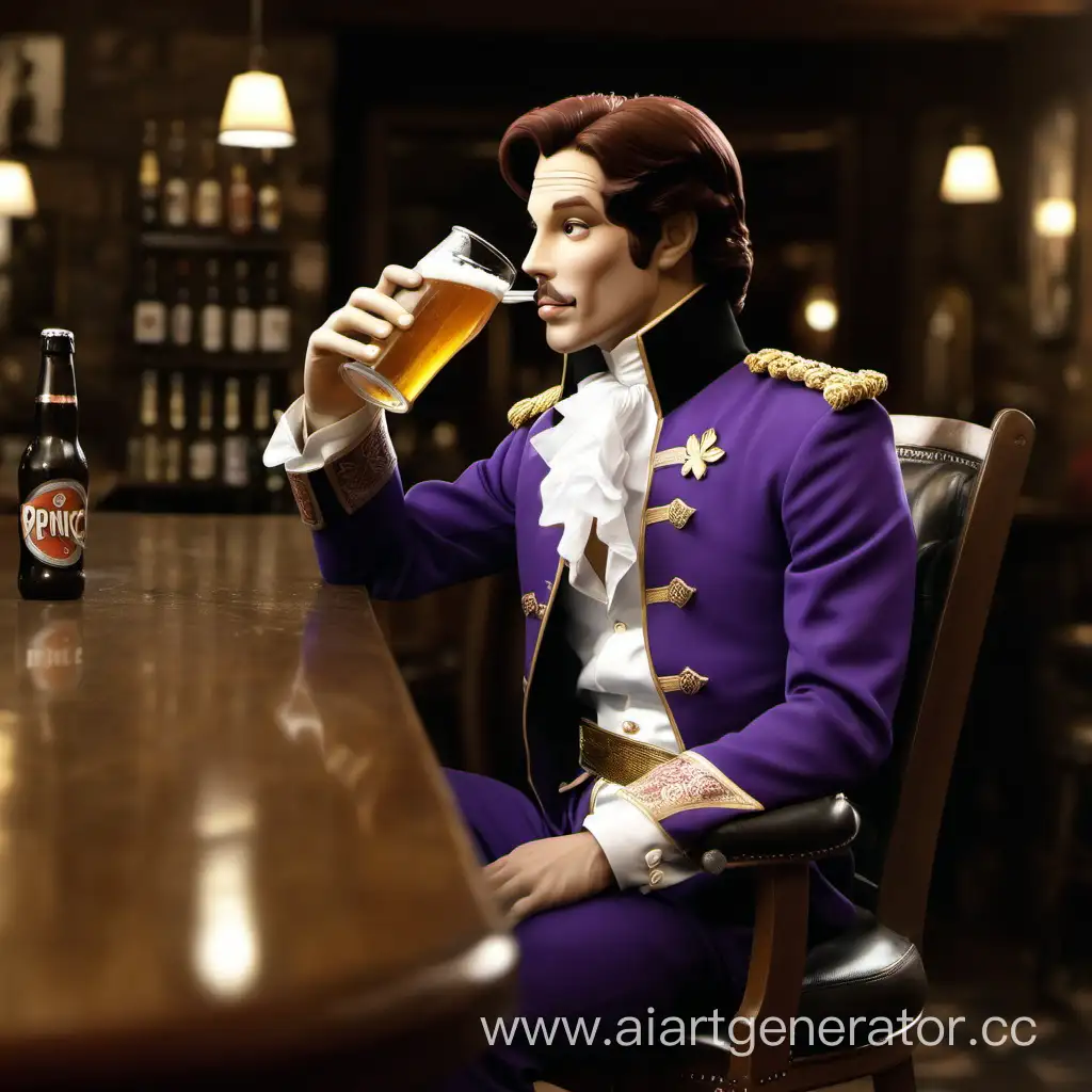 the prince is sitting in a bar on a chair and drinking beer