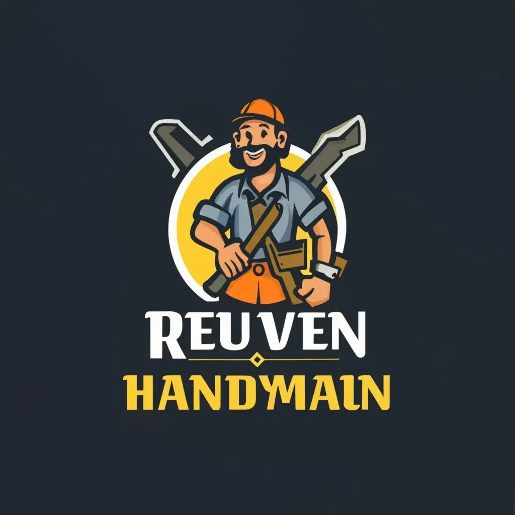 a logo design,with the text "Reuven Handyman", main symbol:Hasidic man with tools on his belt,Moderate,be used in Construction industry,clear background