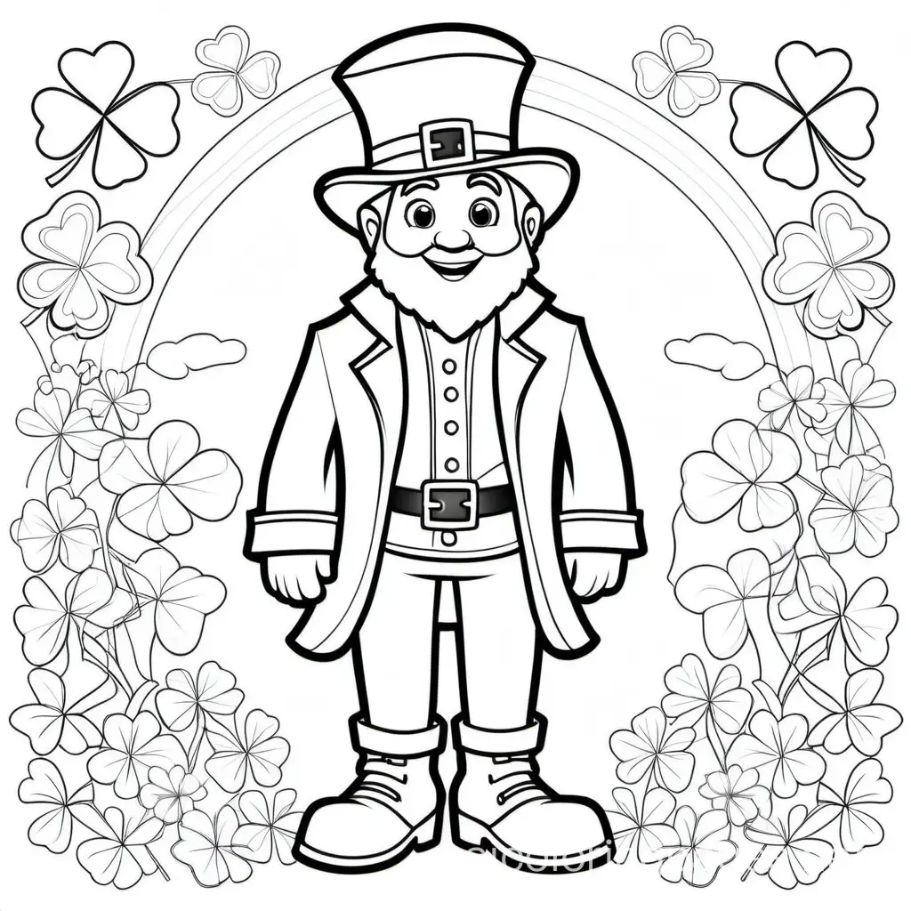 saint patricks day, Coloring Page, black and white, line art, white background, Simplicity, Ample White Space. The background of the coloring page is plain white to make it easy for young children to color within the lines. The outlines of all the subjects are easy to distinguish, making it simple for kids to color without too much difficulty