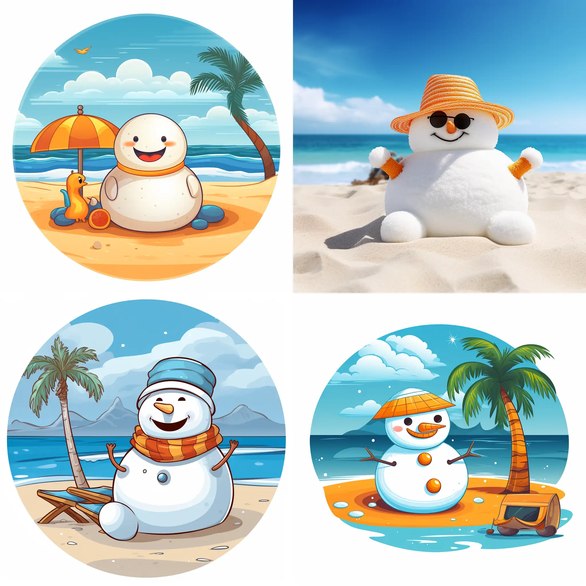 emoji snowman relaxing on the beach

