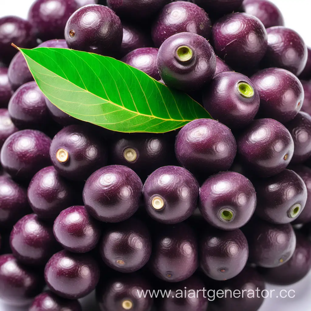 Vibrant-CloseUp-of-Fresh-Acai-Fruit-with-Green-Leaf-on-White-Background