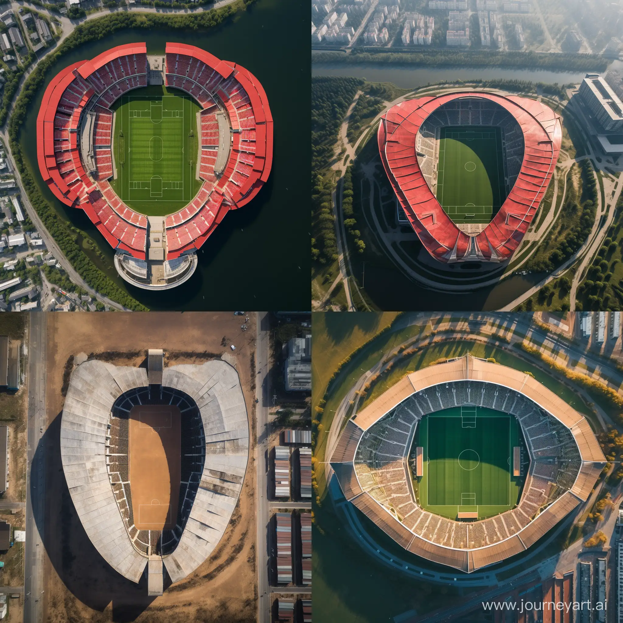 Футбольный стадион в виде рукоятки от топора с высоты птичьего полёта