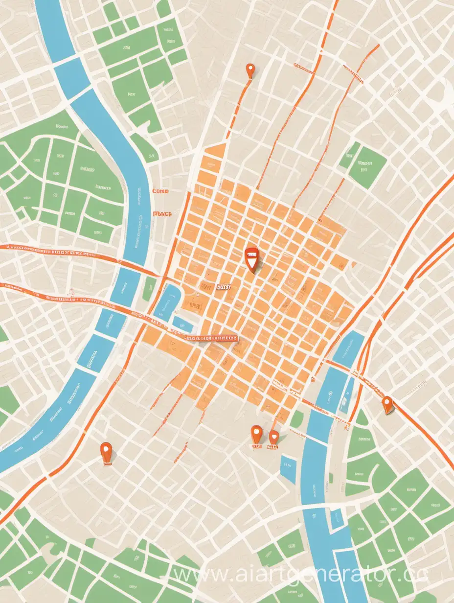 map of the city with hostels, bars, name of the streets