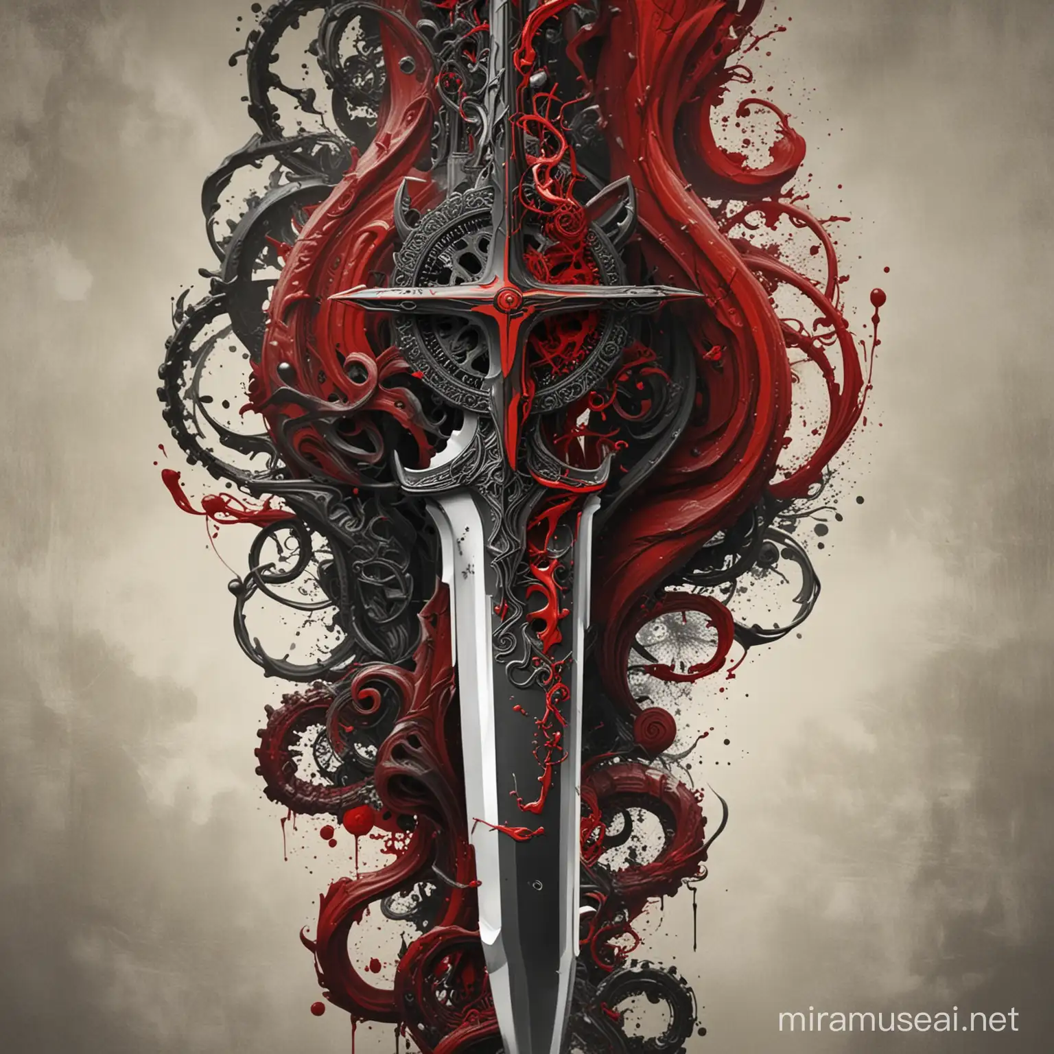 Chain, symbolizing inner slavery.
Dagger, symbolizing internal conflicts.
Mask, as a representation of the hidden self.
Clock, symbolizing attachment to the past

Red and black swirling paintings depicting the storms within.
A surreal landscape, reflecting the inner chaos.
A game of shadows, symbolizing hidden demons.
Typography highlighting the title "Inner Demons".