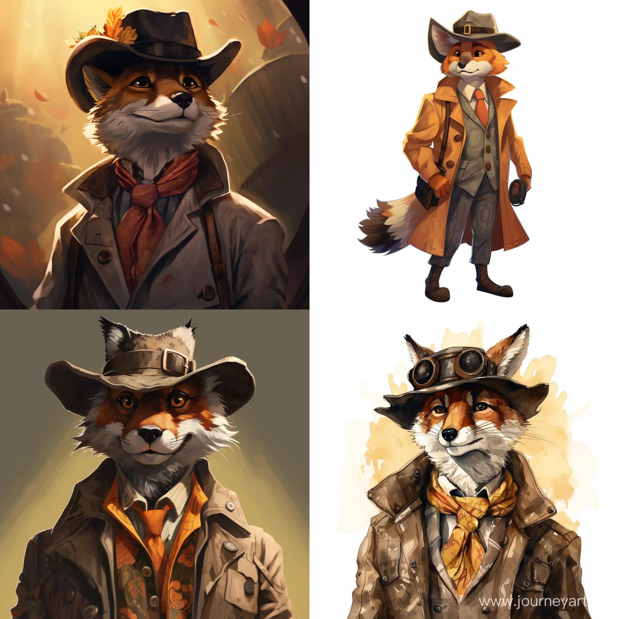 cleaver fox ,well dressed in coat and hat ,intelligent, and inspiring for youtube explainer