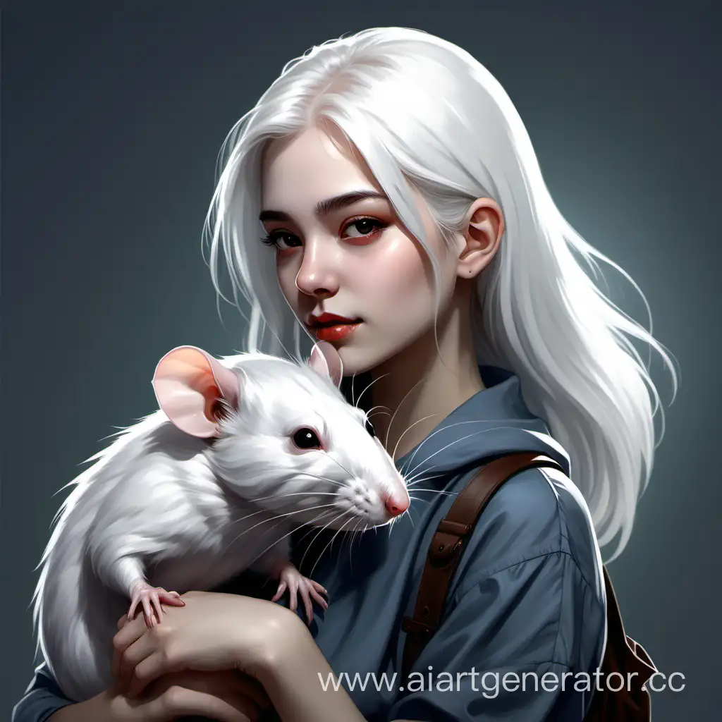 Нарисуй девушку с белыми волосами, и с крысой на плече
