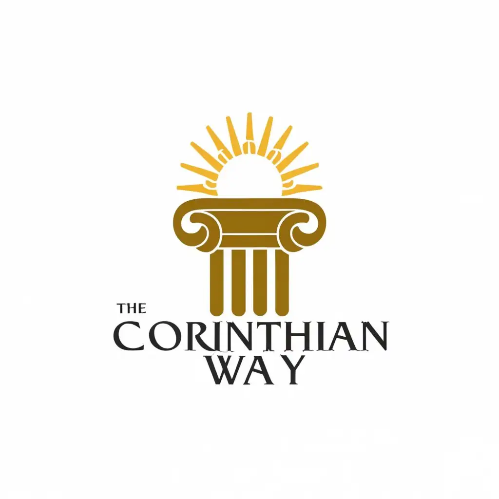 logo, Corinthian pillar with rising sun, with the text "The Corinthian way", typography, be used in Finance industry