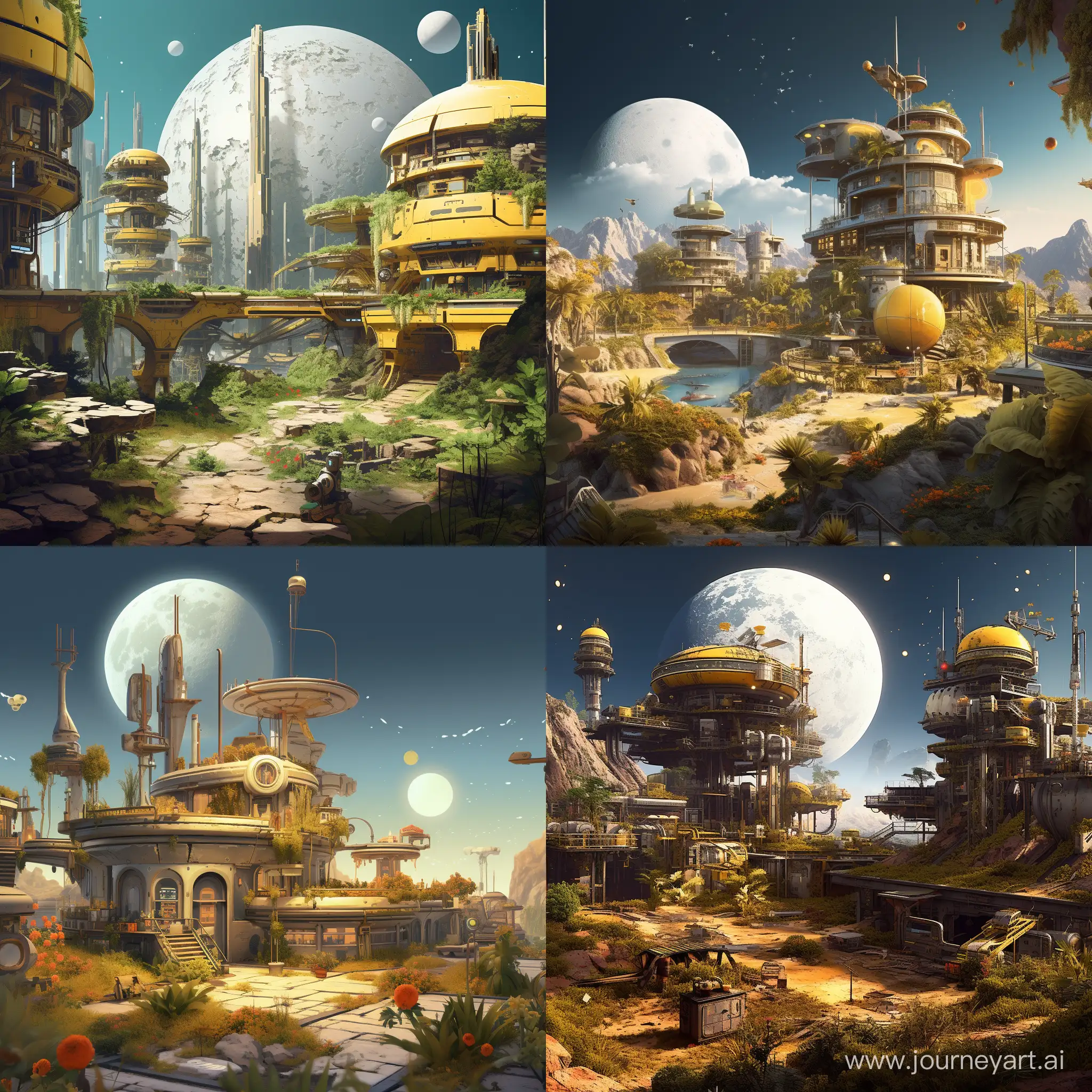 Retro-Futuristic-Moon-Outpost-with-Spaceships-and-Abandoned-Ships