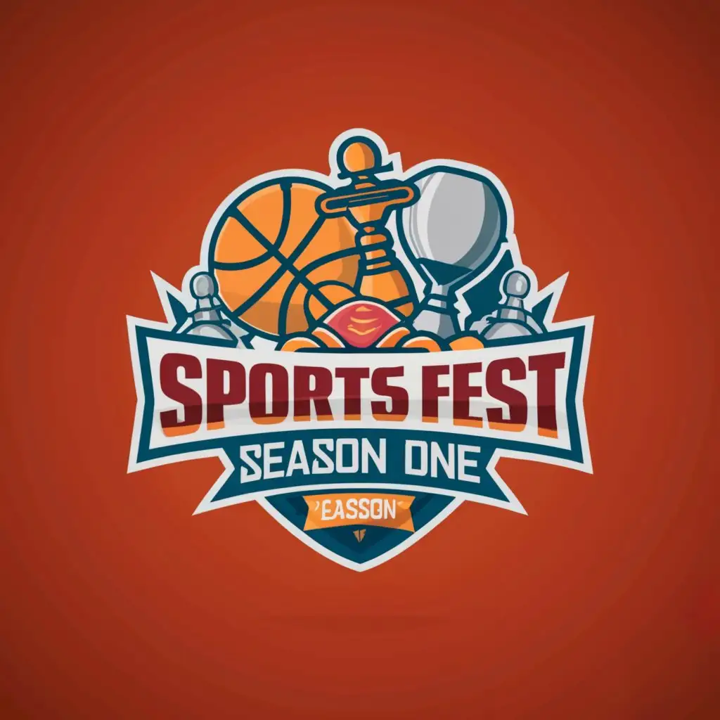 a logo design,with the text "SPORTS FEST SEASON ONE", main symbol:sports like basketball, volleyball, chess, badminton, etc.,complex,be used in Entertainment industry,clear background