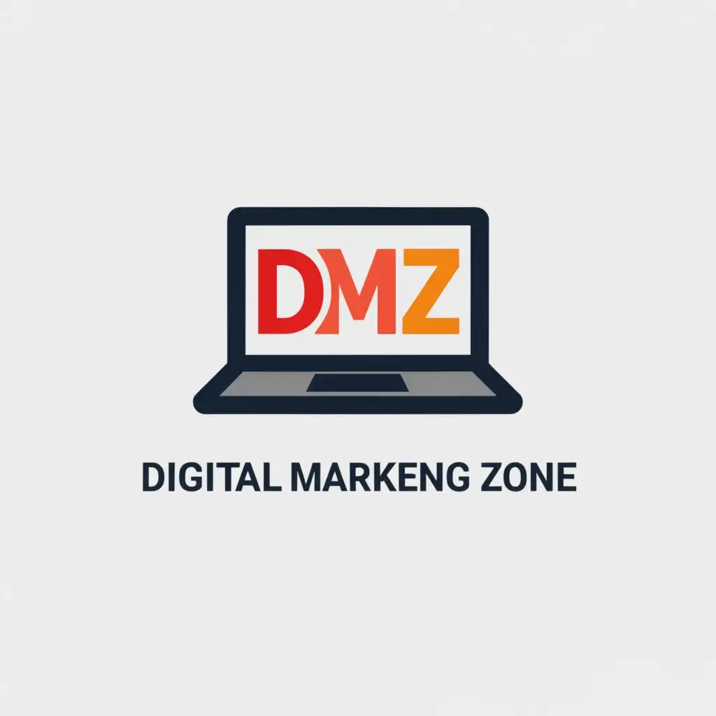 a logo design,with the text 'Digital Marketing Zone', main symbol:laptop with the letters 'DMZ' on the screen using blue colors,Minimalistic,clear background