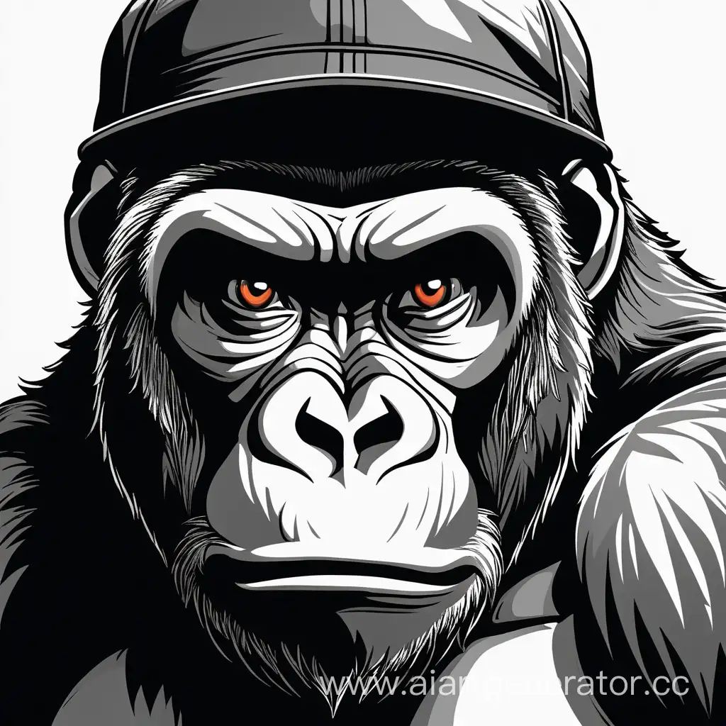 Majestic-Gorilla-Head-Portrait-with-Intense-Gaze-and-Cap