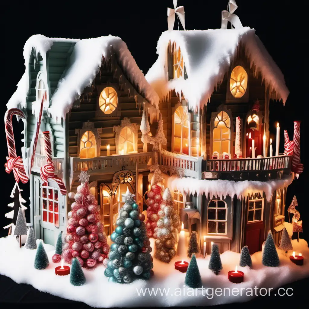 candles, christmas tree, ornaments, fairy lights, icicle, snow-covered roofs, garland ribbons, stalls, tree topper, candy canes