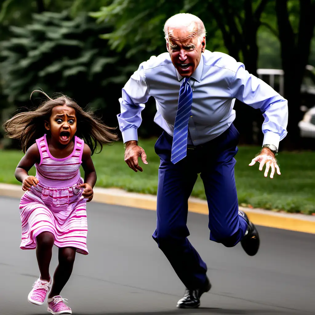 Joe Biden chasing a scared crying little girl 