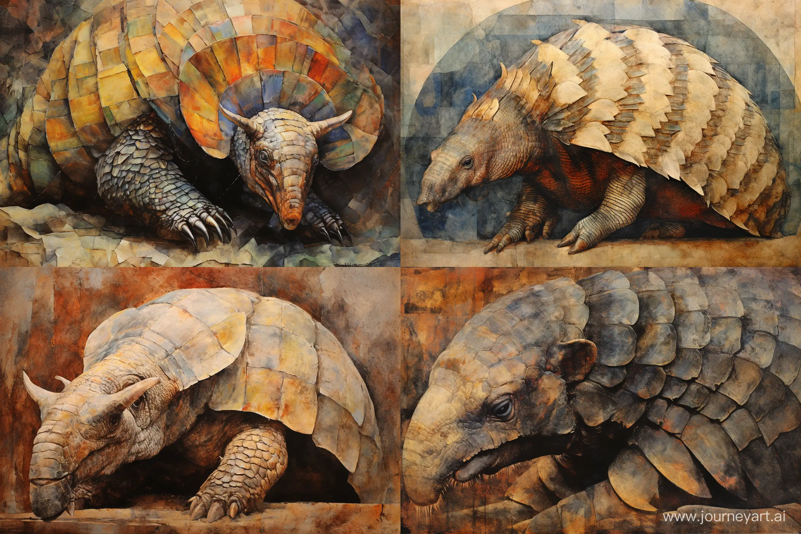 a grundge painting of a high detailed armadillo by Stan Brakhage --v 5.2 --ar 3:2