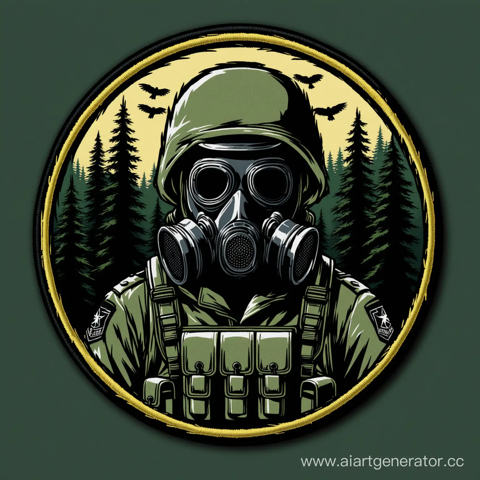 Military-Stalker-in-Gas-Mask-Against-Black-Forest-Background