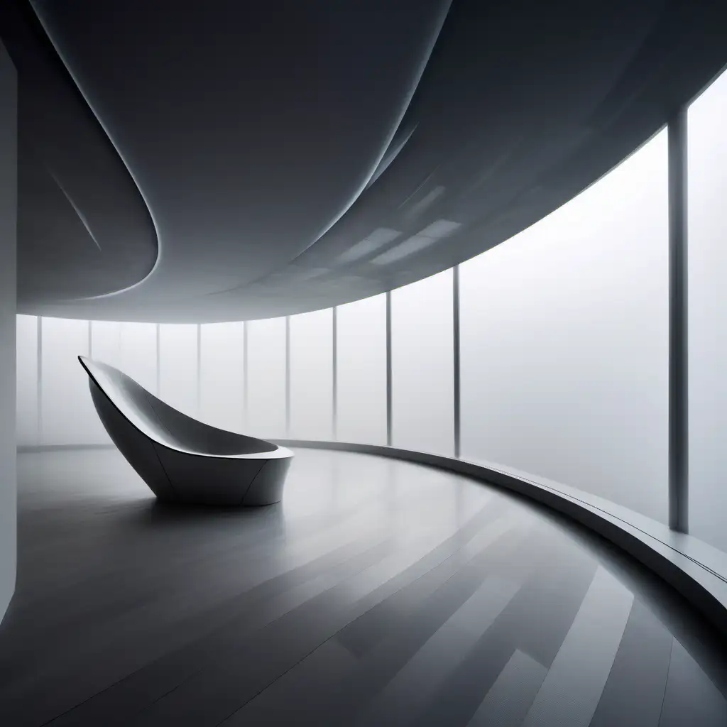 zaha hadid curved wall surface that converts into flooring with fog context