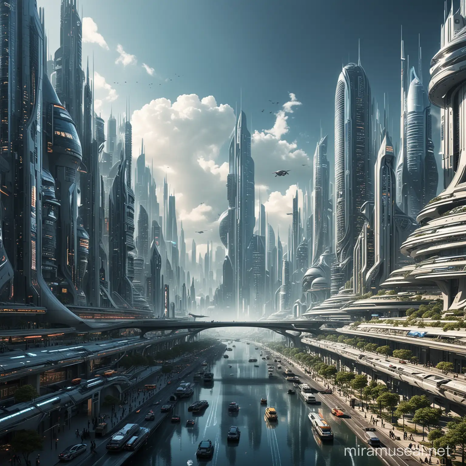 Futuristic Cityscape with Advanced Technology