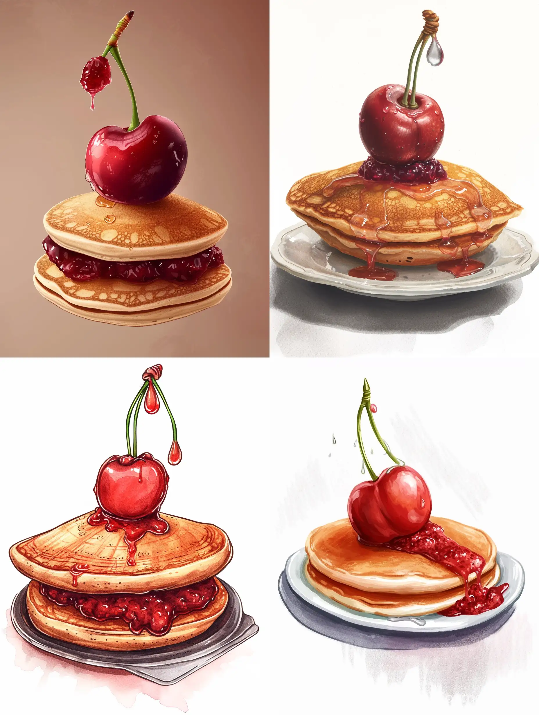 Delicious-Pancake-with-Transparent-Lousy-Jam-on-Large-Cherry-Tempting-Breakfast-Delight