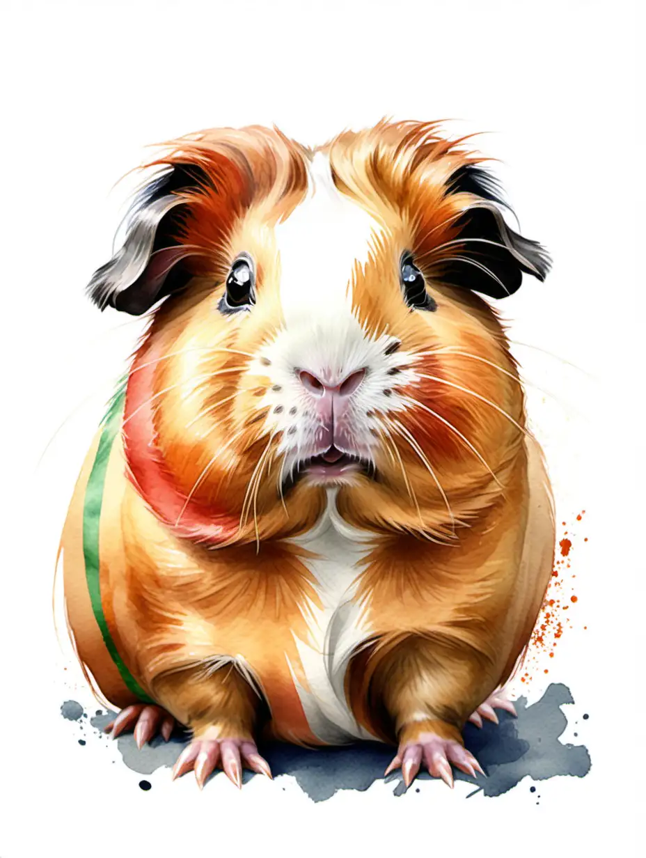 Exquisite Watercolor Illustration of a Realistic Peruvian Guinea Pig