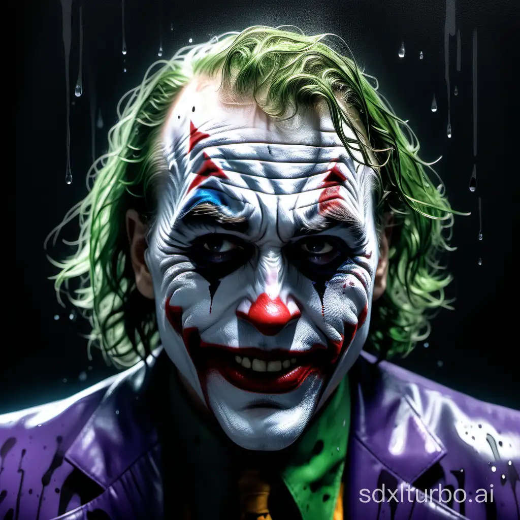 impactful paint of portrait of The Joker crying  <lora:Disturbia:0.7>,    highly detailed,   8k,   sharp,  professional, clear,   high contrast, high saturated, , vivid deep blacks, crystal clear