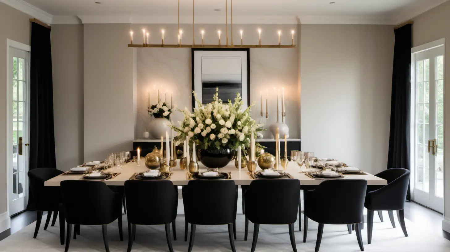 Elegant Contemporary Dining Beige Black Minimalism with Brass Accents