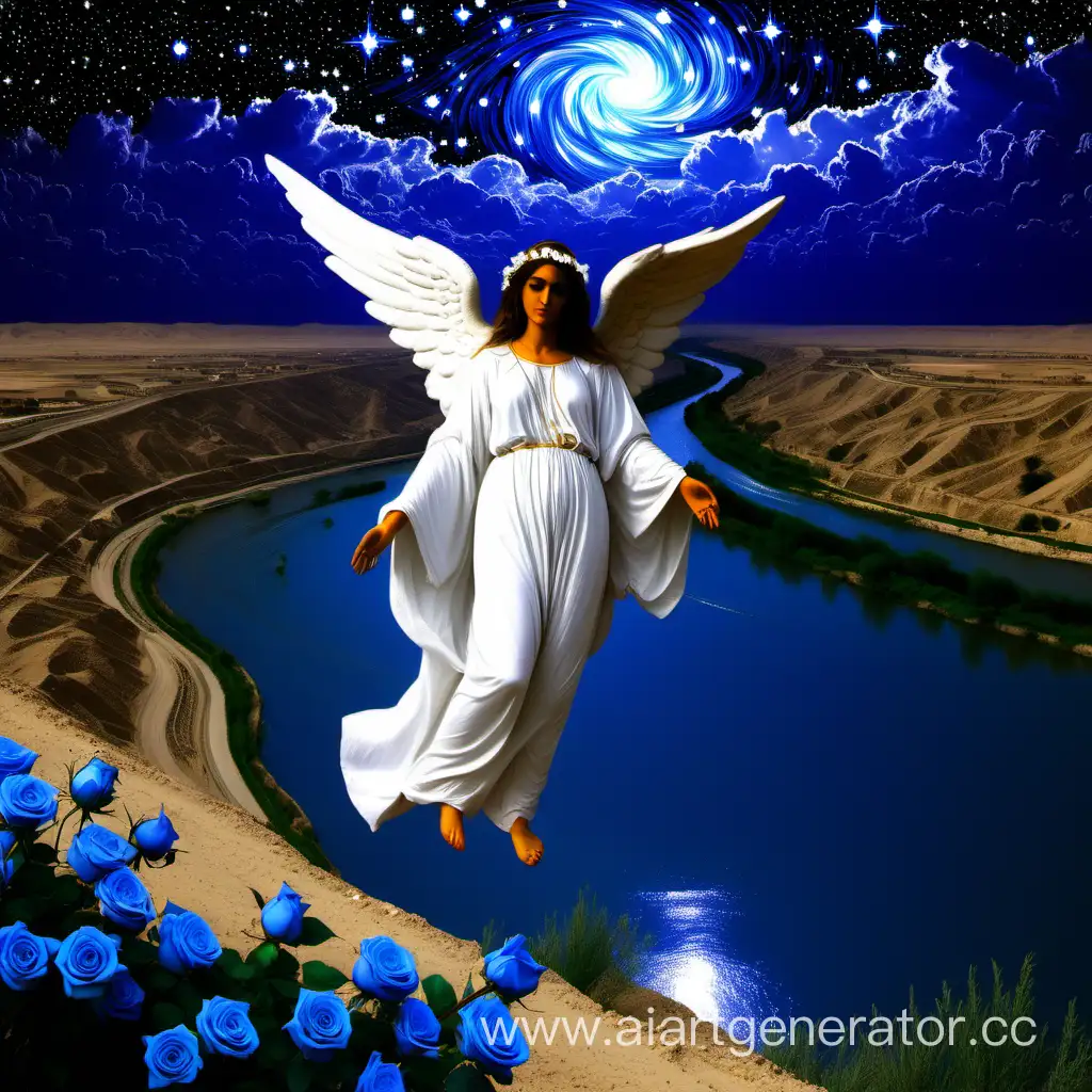 Долина рек Тигр и Евфрат, звёздная ночь, прекрасная голубая роза, белый ангел