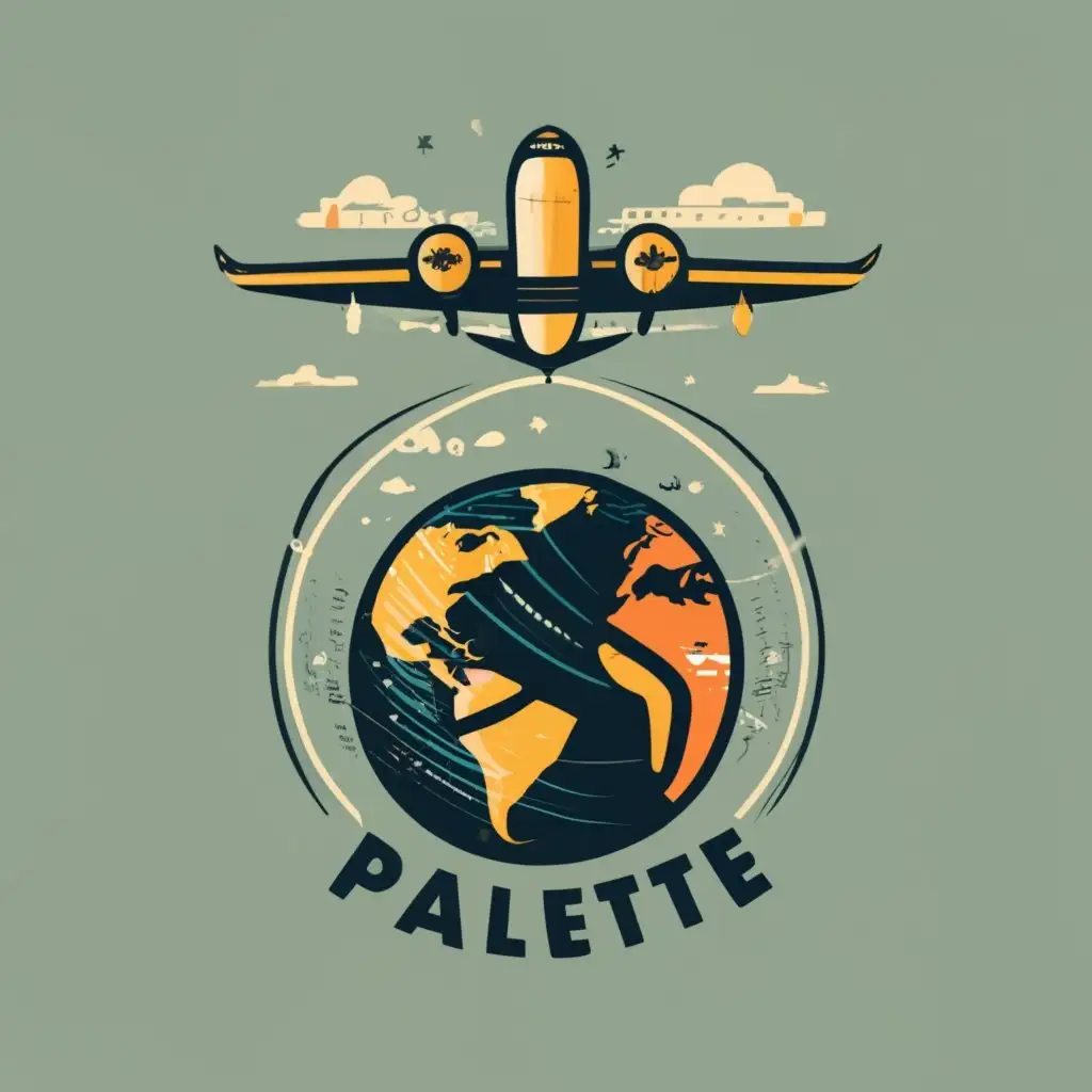 logo, airplane flying around the earth, with the text "PALETTE", typography, be used in Travel industry