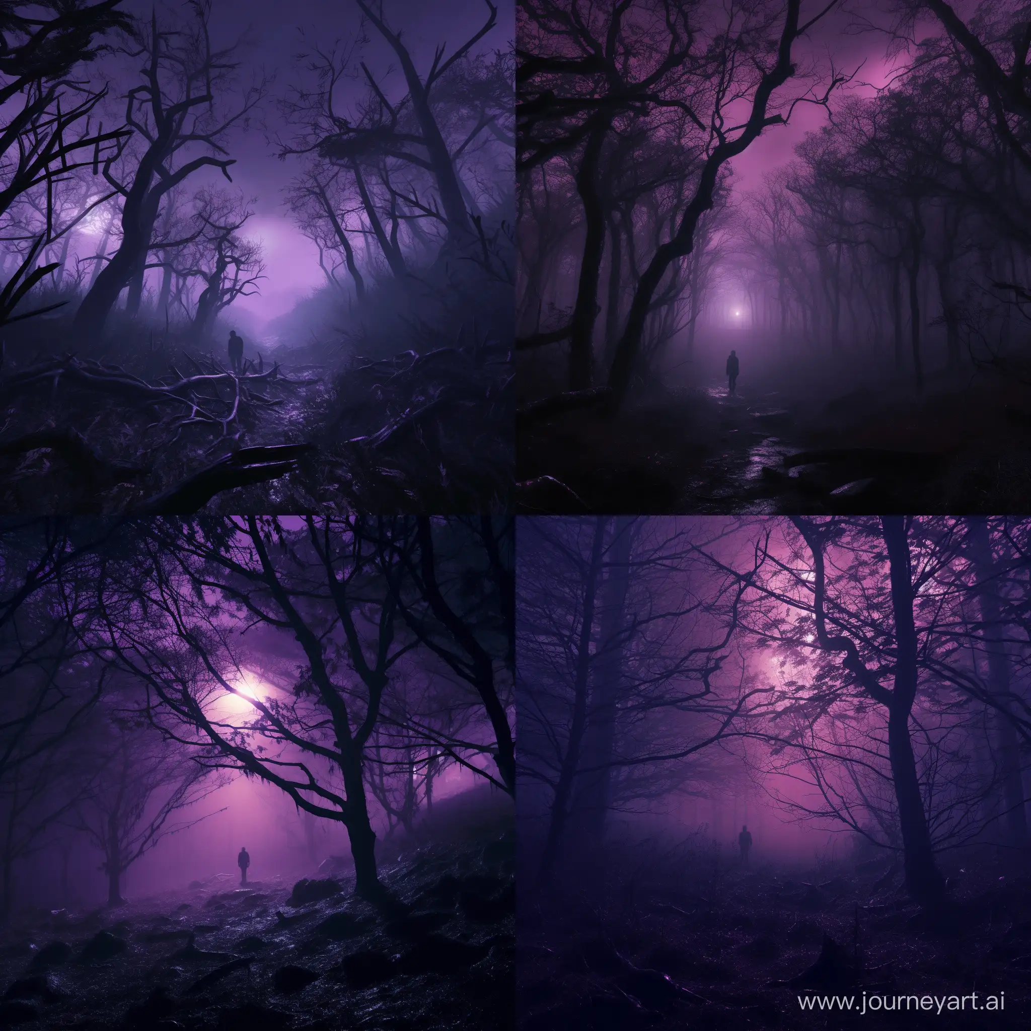 Enchanting-Purple-Night-in-4K-Forest-Inhabitant-Amidst-Subtle-Fog