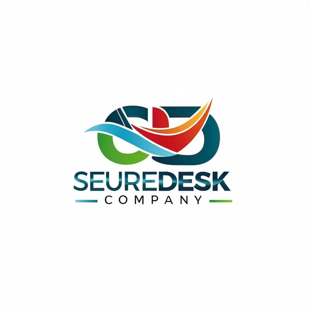 logo, Required Colors include: Blue, White, Green and Reddish, these are the main colors of the company., with the text "SEUREDESK COMPANY", typography, be used in Technology industry