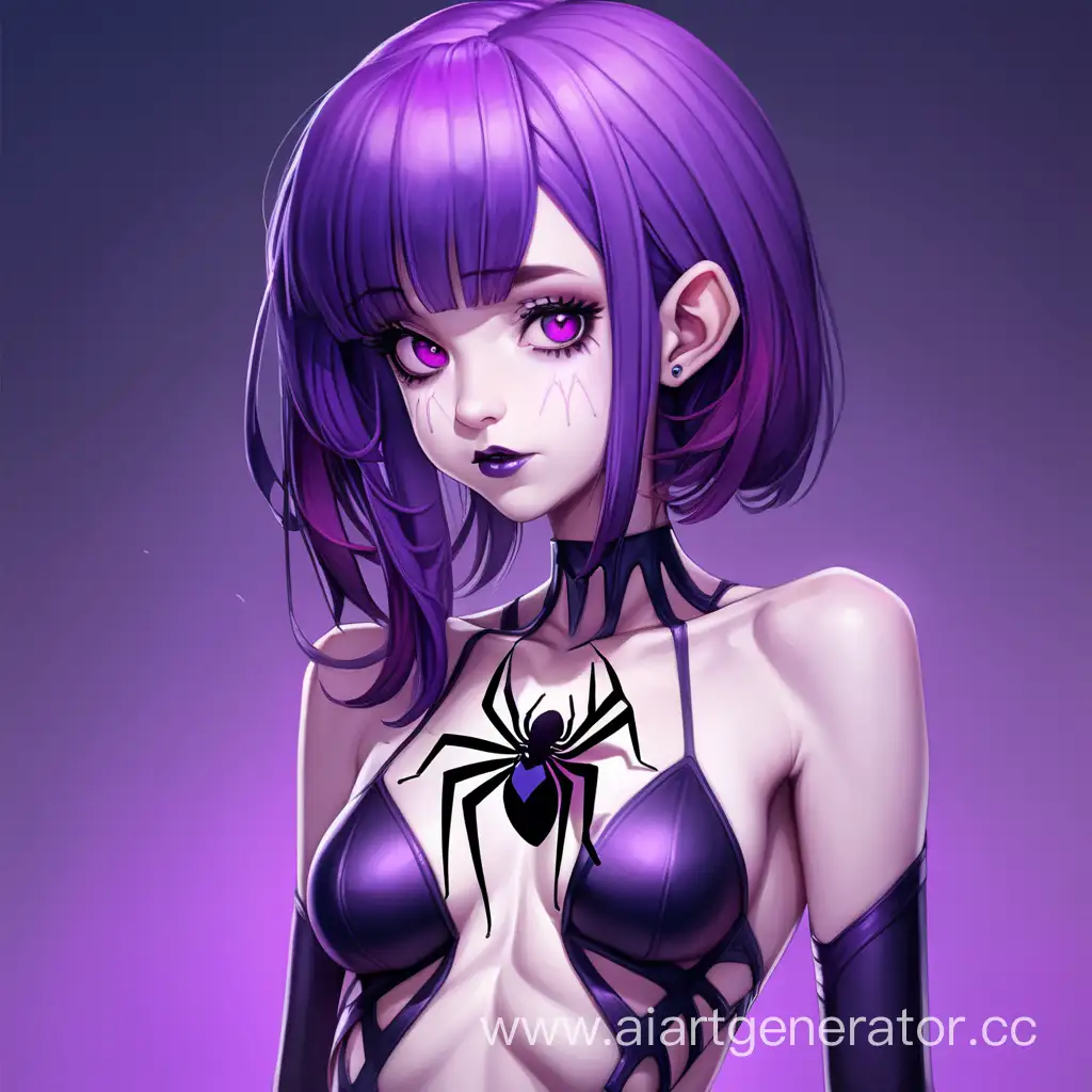 Девушка с телом паука, Красивая, маленькая грудь, фиолетовые волосы, драук