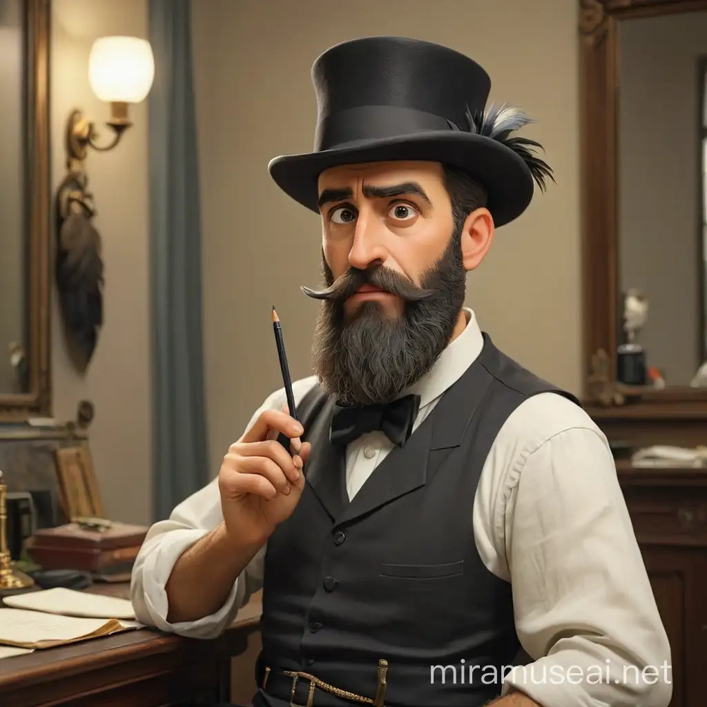Theodor Herzl Contemplates in Opera Attire with Feathered Hat