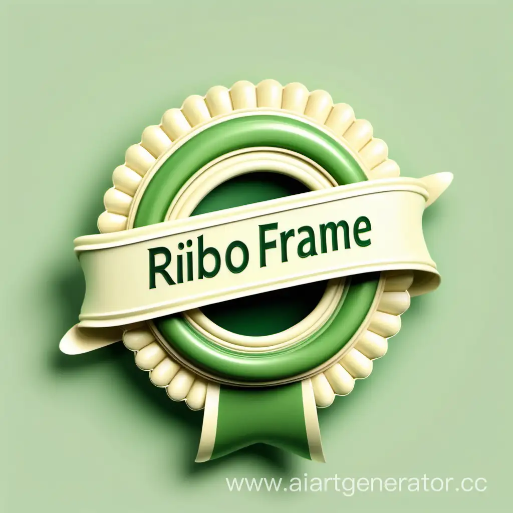 Simple logo of a 3D ribbon frame green color, made of cream badge. White background.