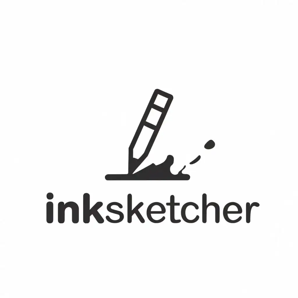 a logo design,with the text "Ink Sketcher", main symbol:spell correctly, Print the name, ink sketcher. Spelled correctly, ink pen lying horizontally, remove slogan line, ,Minimalistic,clear background