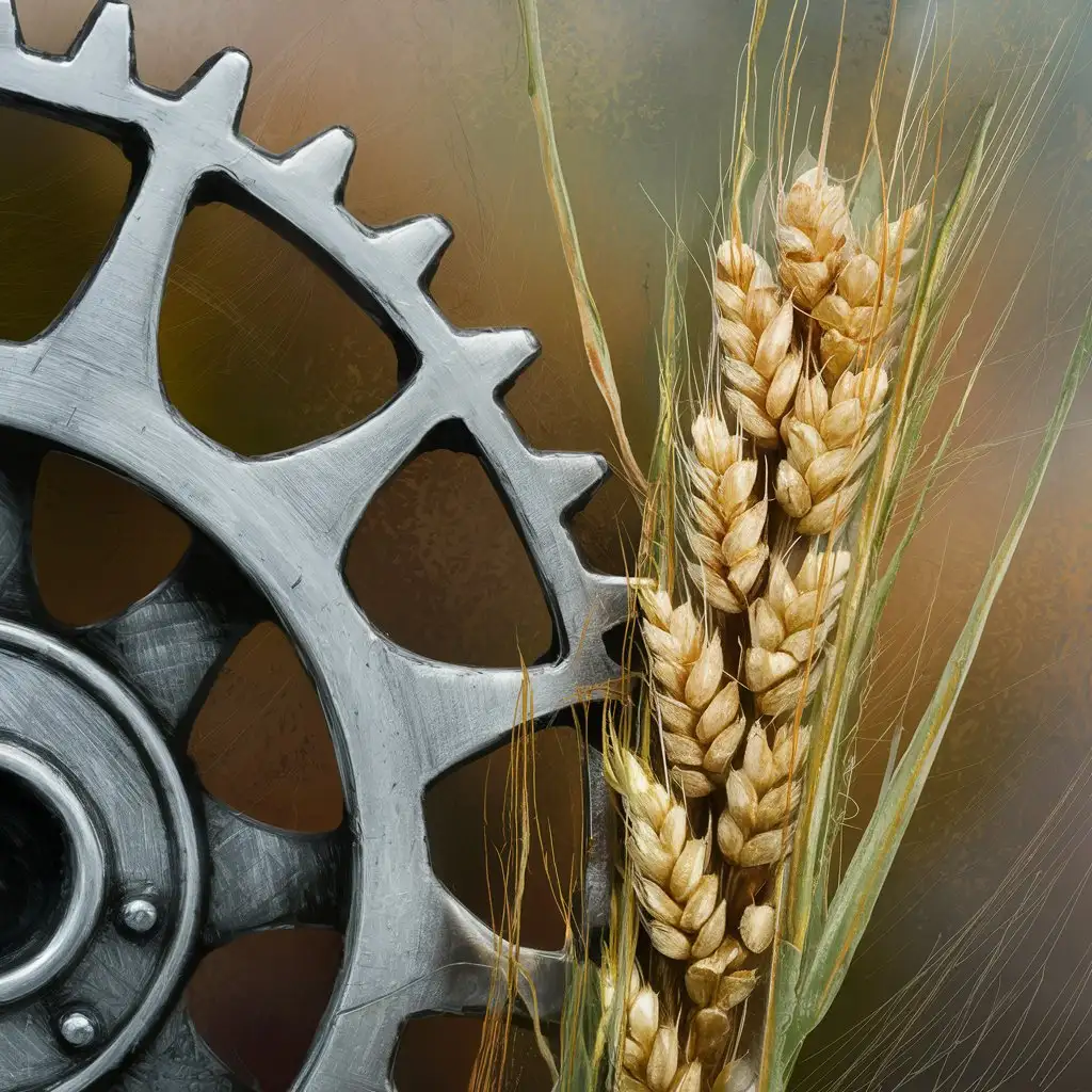шестеренка и рядом колос пшеницы 