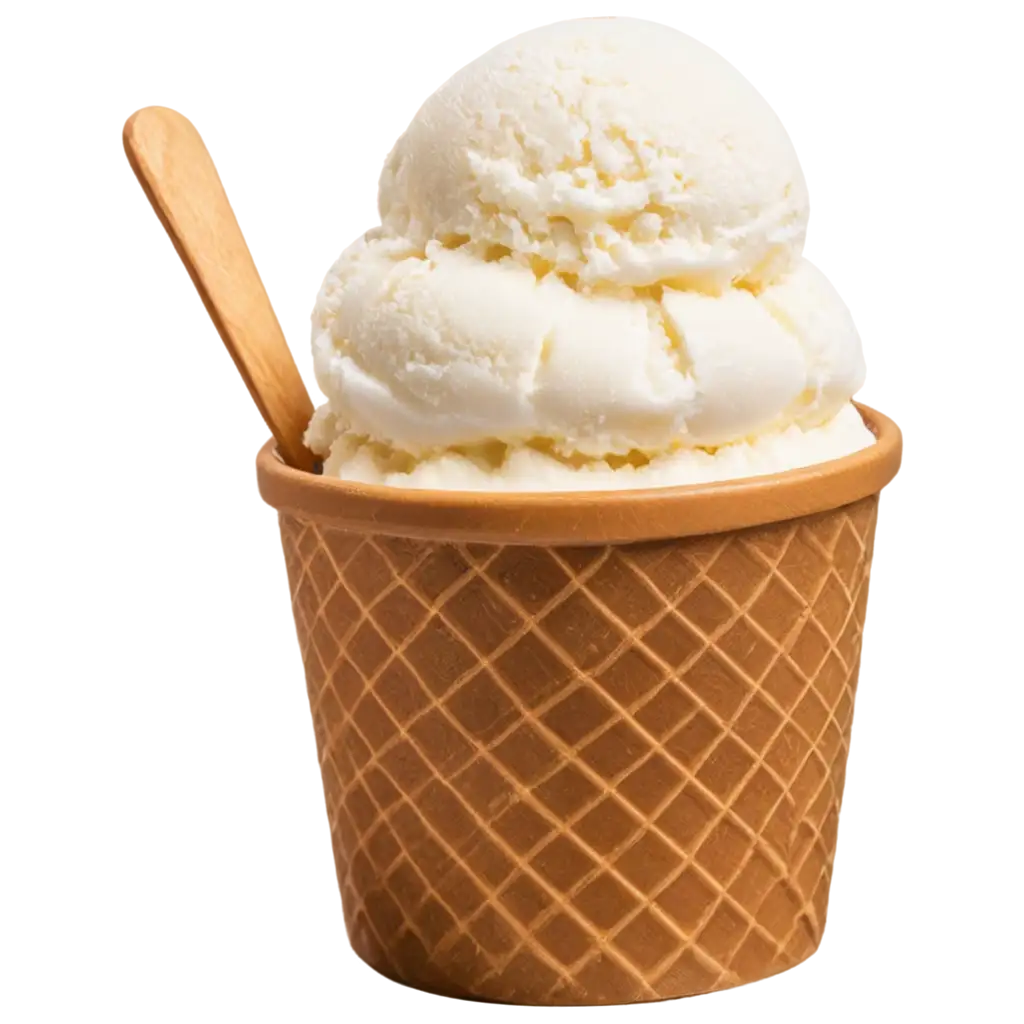 vanilla ice cream in a paper cup, scooped, without spoon 
