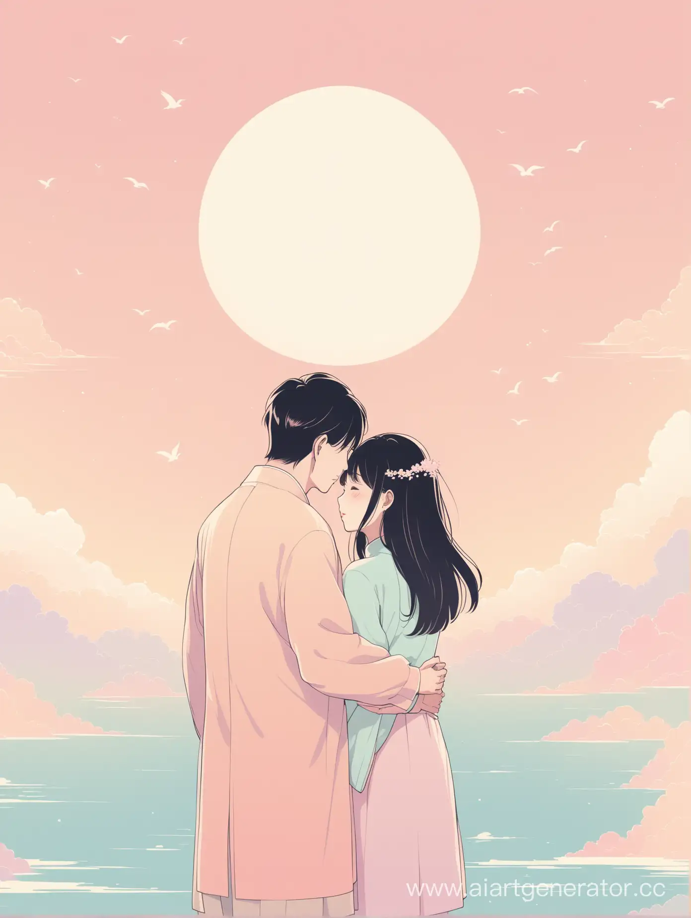Sad-Asian-Couple-Farewell-in-Asian-Graphic-Style-with-Pastel-Tones