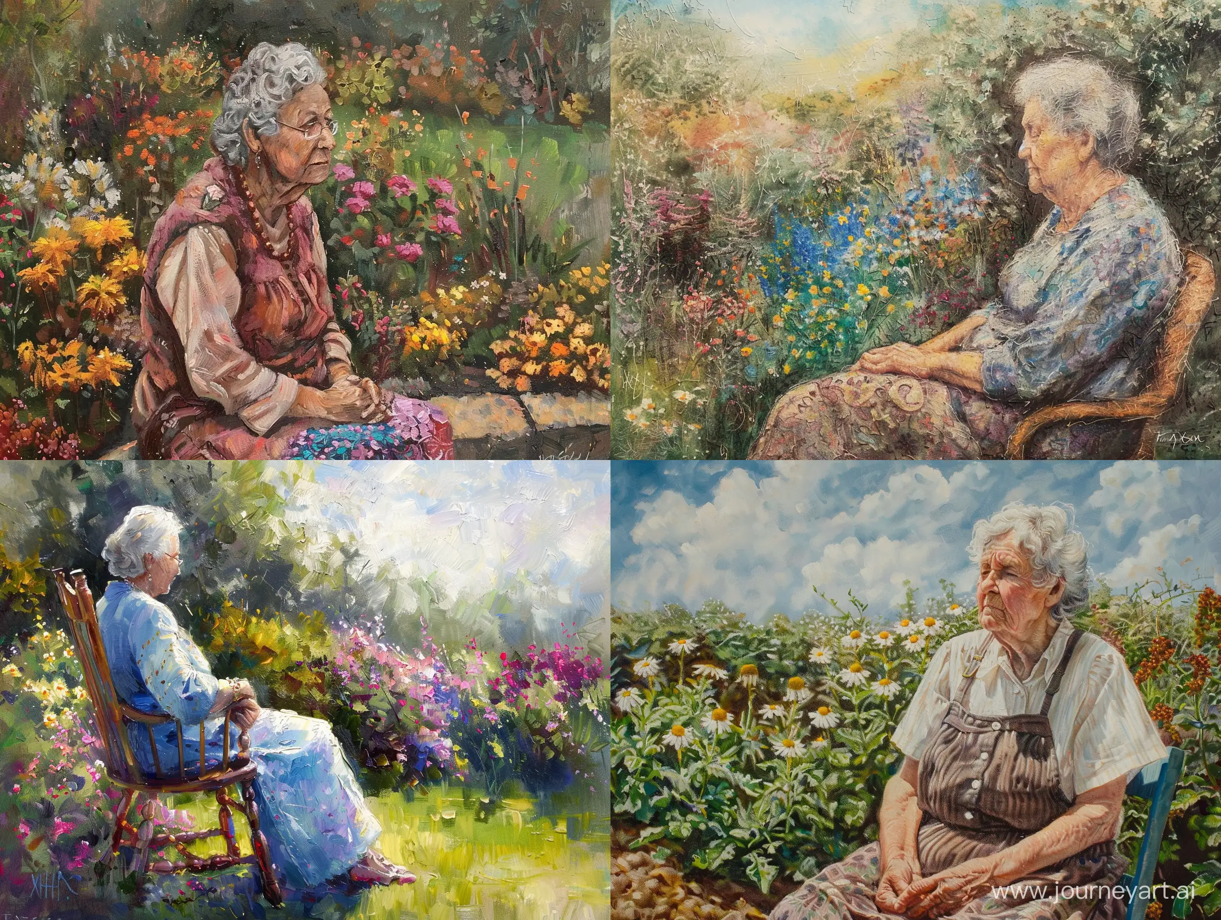 grandma sitting in a garden
