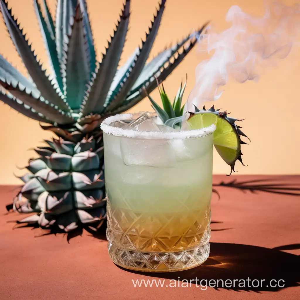 Agave-Plant-and-Mezcal-Drink-Amidst-Wisps-of-Smoke