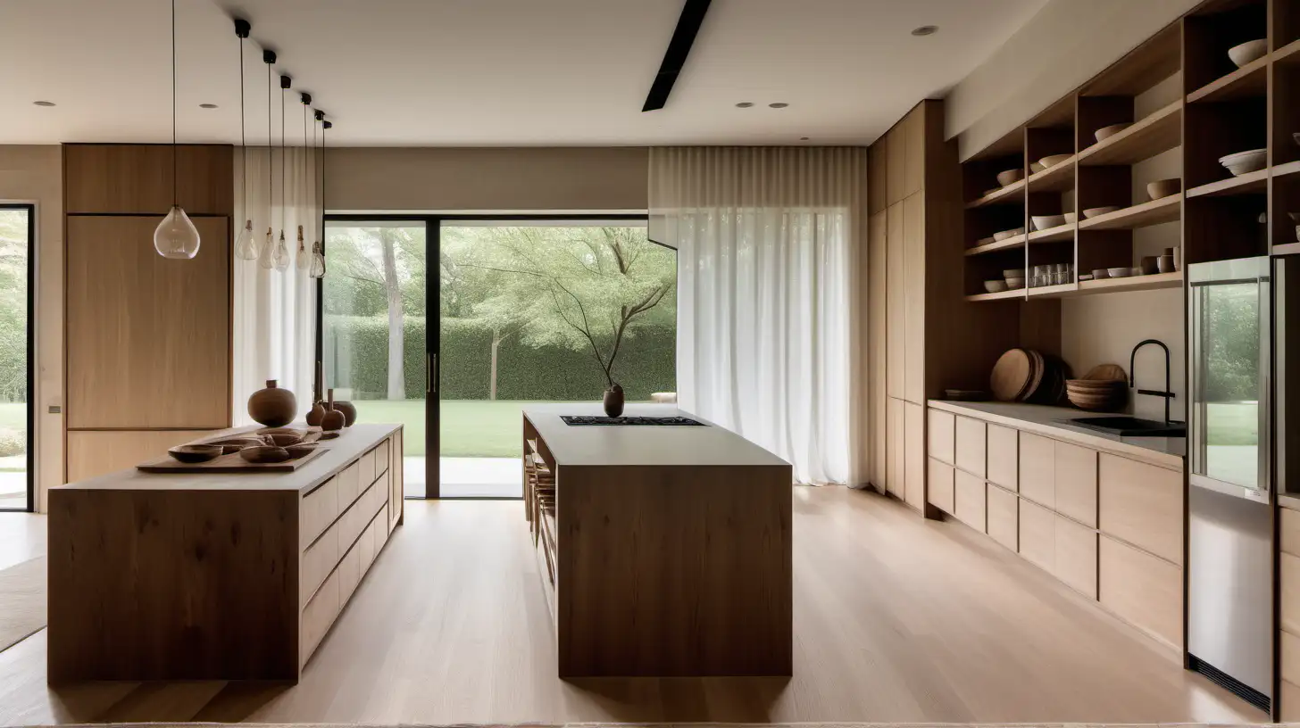 Japandi Style Estate Home Kitchen with Island and Pantry