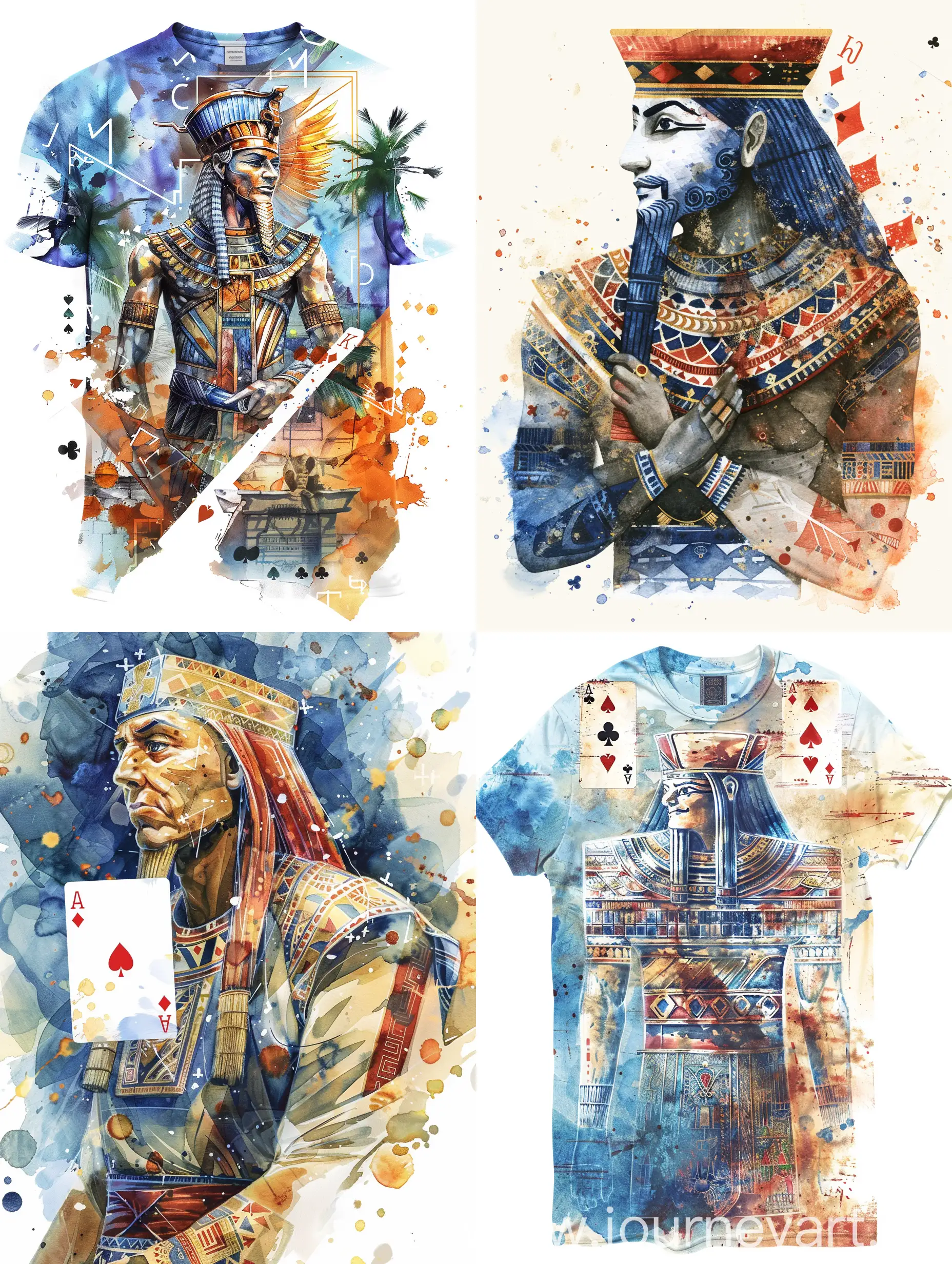 Ancient-Sumerian-Civilization-Watercolor-Playing-Card-Shirt-Design-by-Victor-Ngai