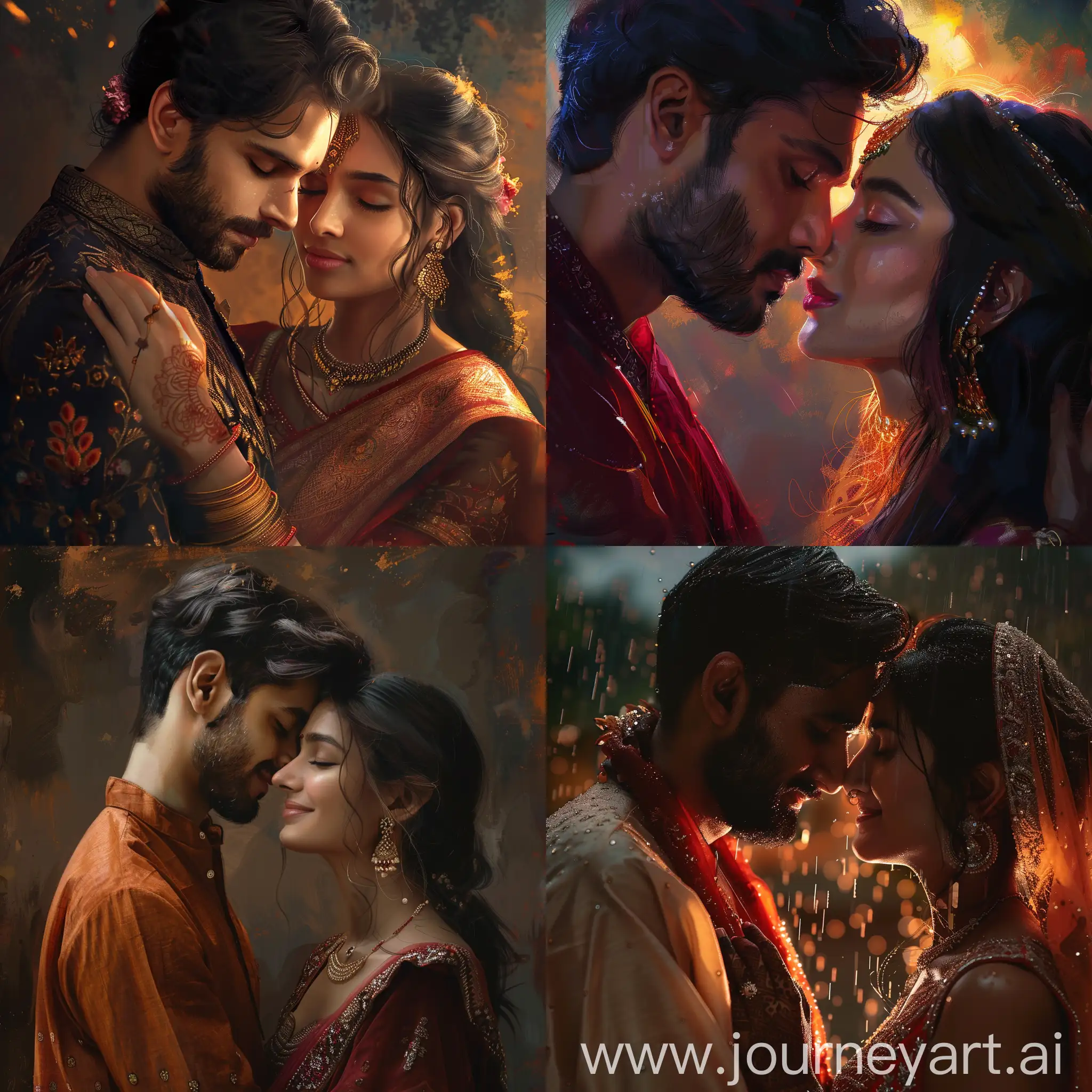 " realistic" Indian man and woman romantic pic 8k 