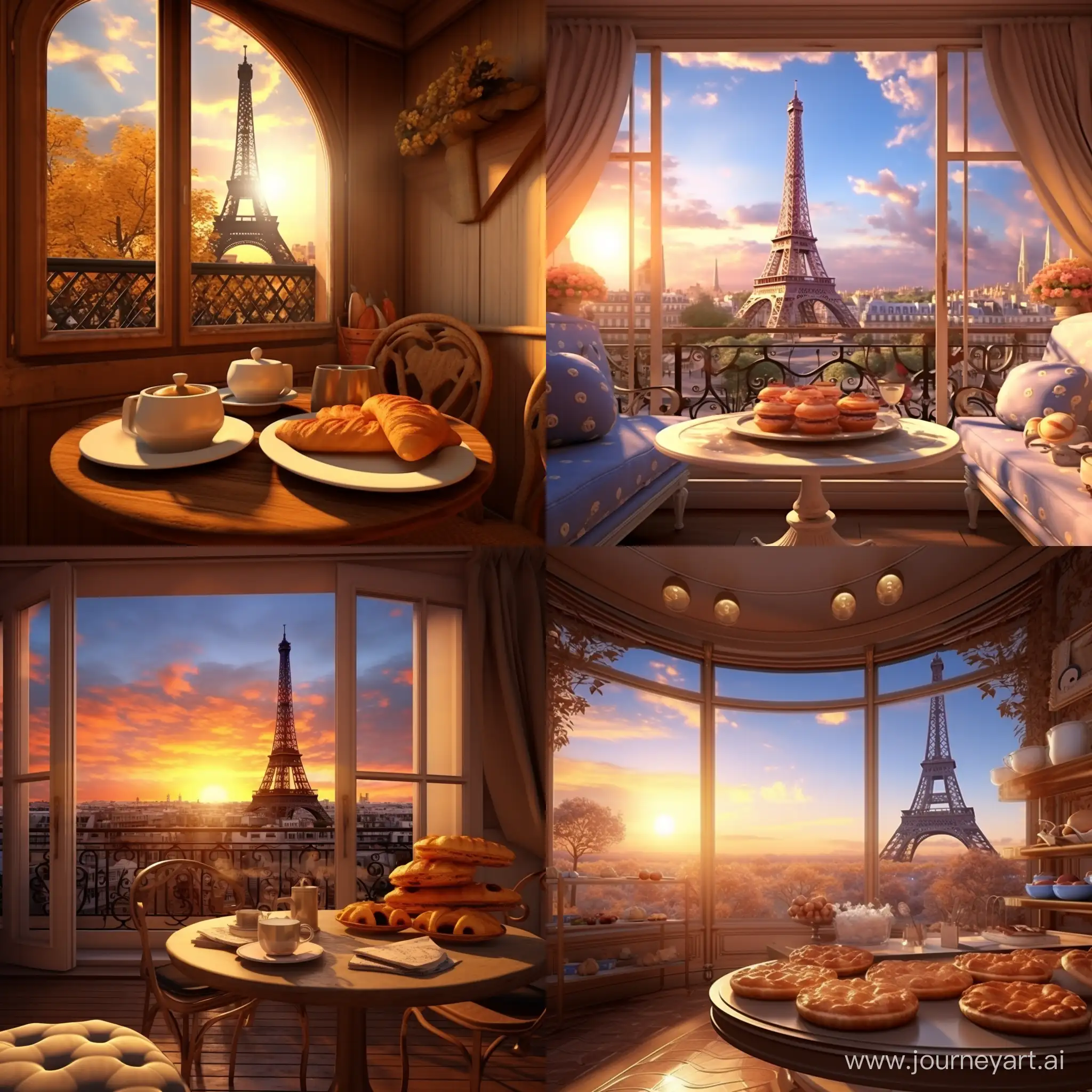 Charming-Parisian-Breakfast-Scene-with-Croissants-and-Eiffel-Tower-View