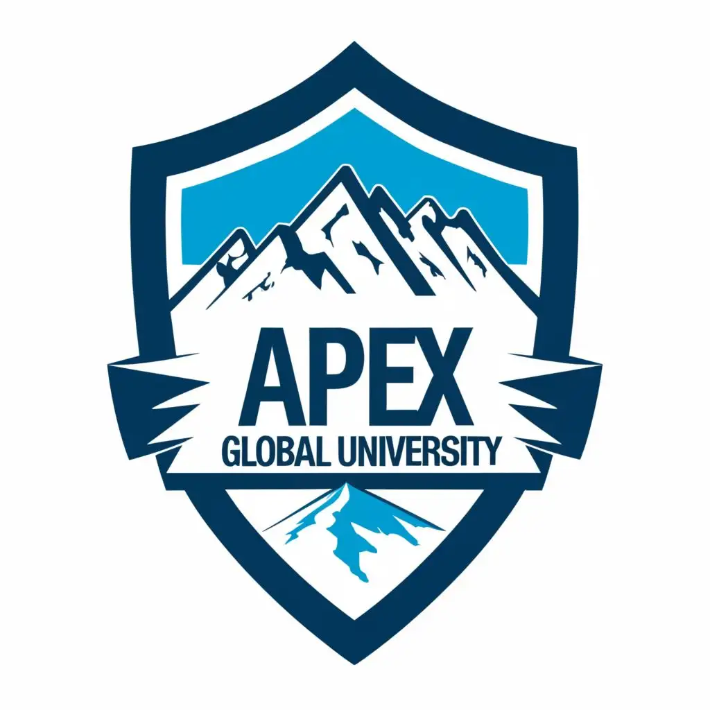 logo, Mountain, Shield, highest, with the text "Apex Global University", typography