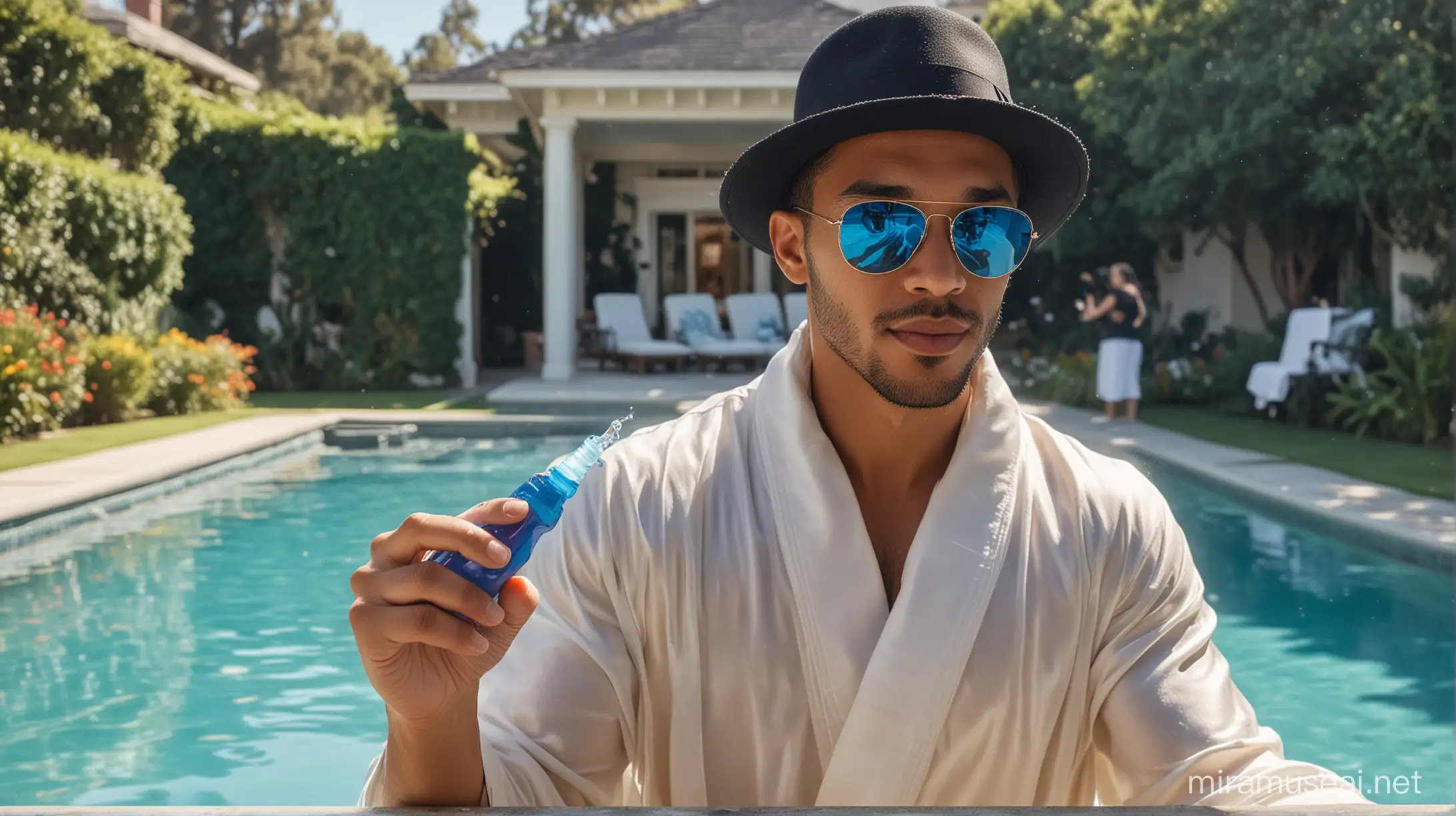 Stylish Man Soaking Hot Women in LA Mansion Pool with Super Soaker Trendy Snapchat Moment 2018