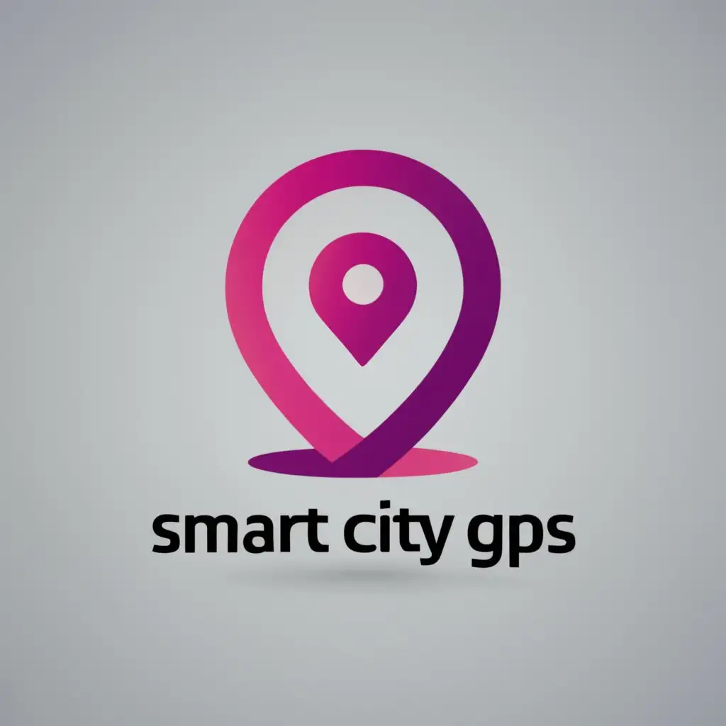 logo, Logo name "Smart City GPS" is pink color, vector design, white background, location icon, with the text "Smart City GPS", typography, be used in Automotive industry