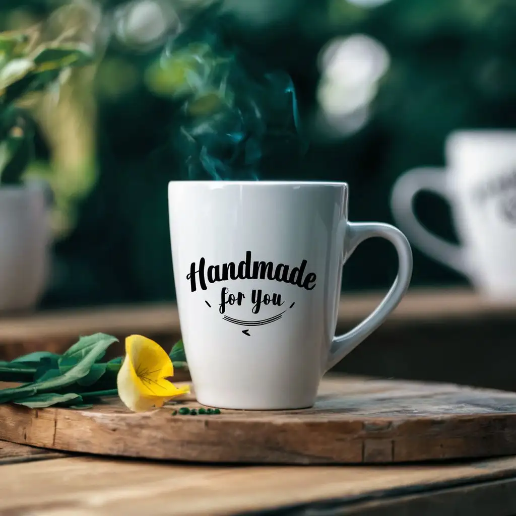 logo, COFFEE MUGS, with the text "HANDMADE FOR YOU", typography