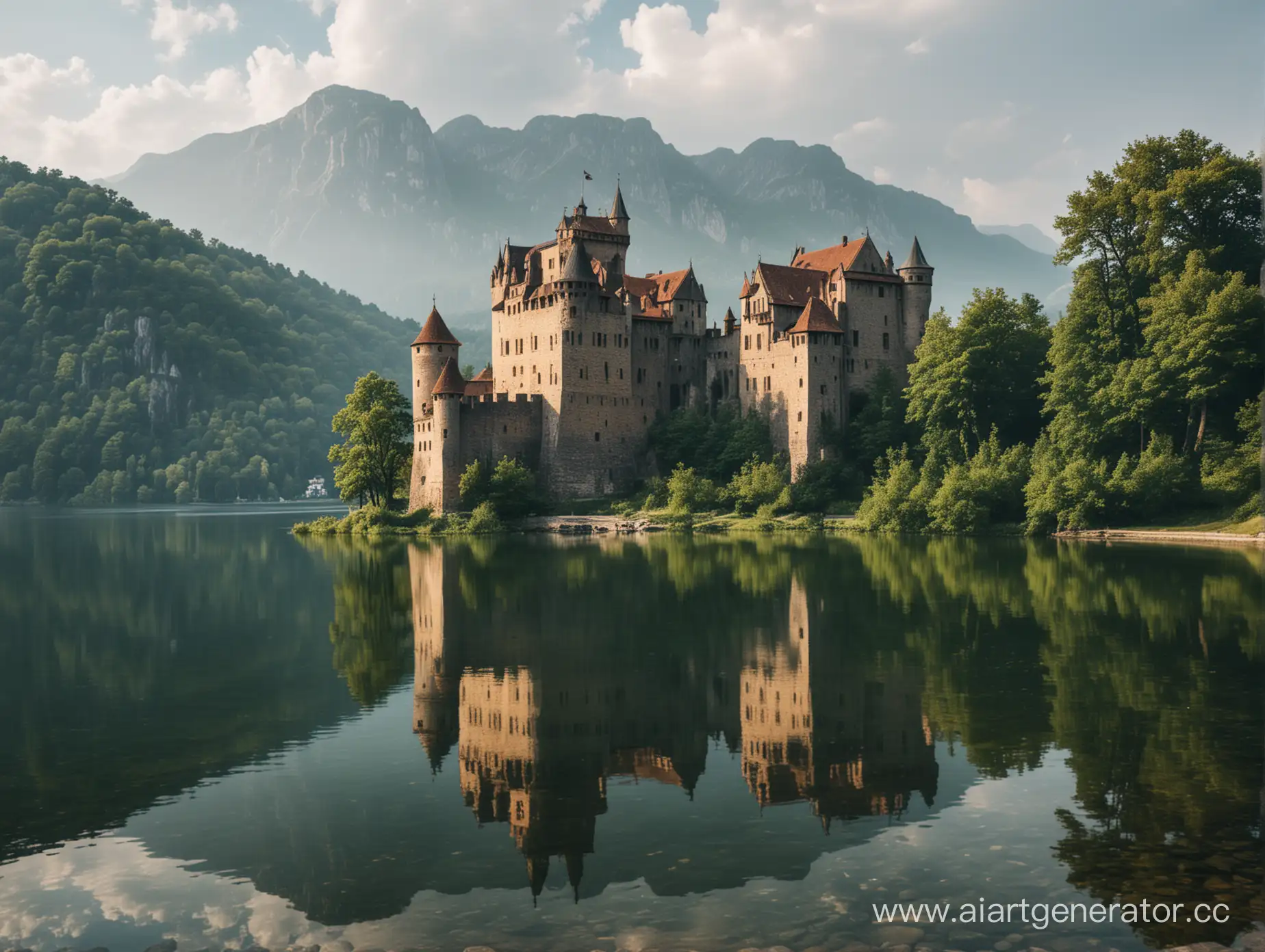 Majestic-Ancient-Castle-Overlooking-Tranquil-Lake